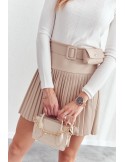 Pleated skirt made of eco-leather, light beige 7965 - Online store - Boutique